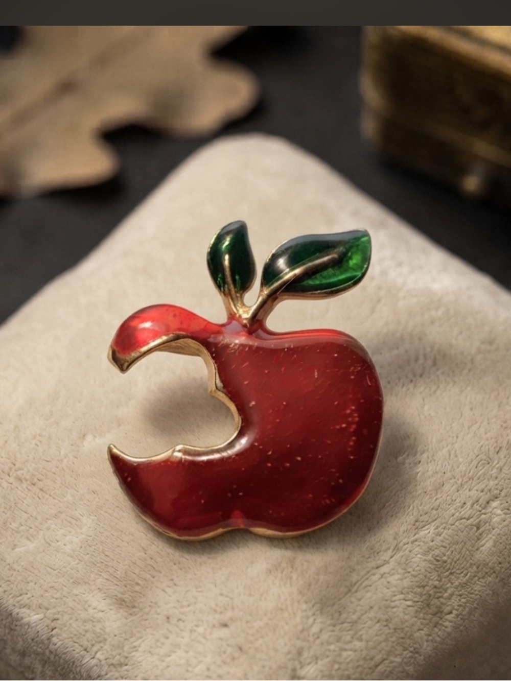 Vintage G Design Enamel Apple Brooch